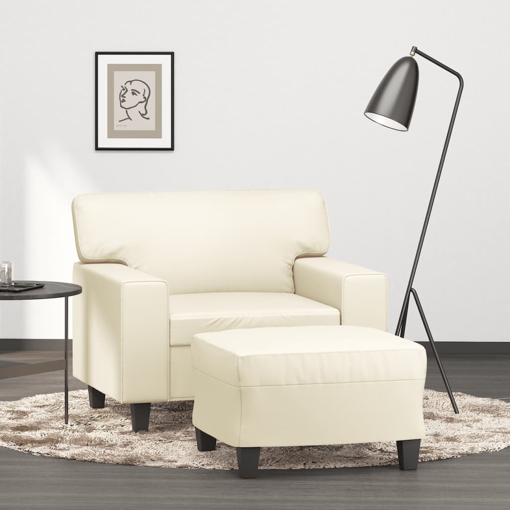 Fauteuil met voetenbank 60 cm kunstleer crèmekleurig – afbeelding 1
