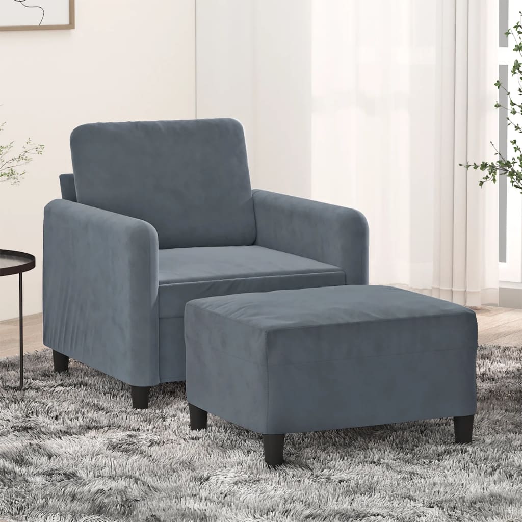 Fauteuil met voetenbank 60 cm fluweel donkergrijs – afbeelding 1