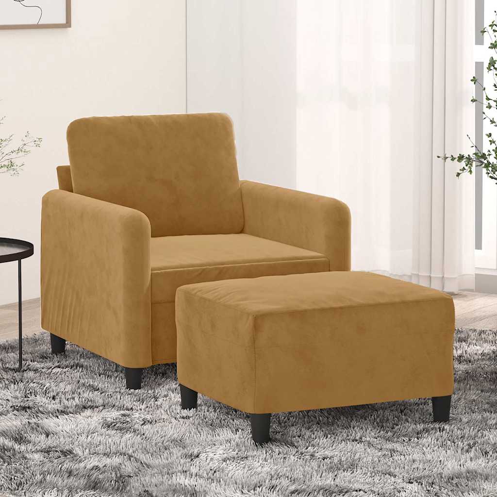 Fauteuil met voetenbank 60 cm fluweel bruin