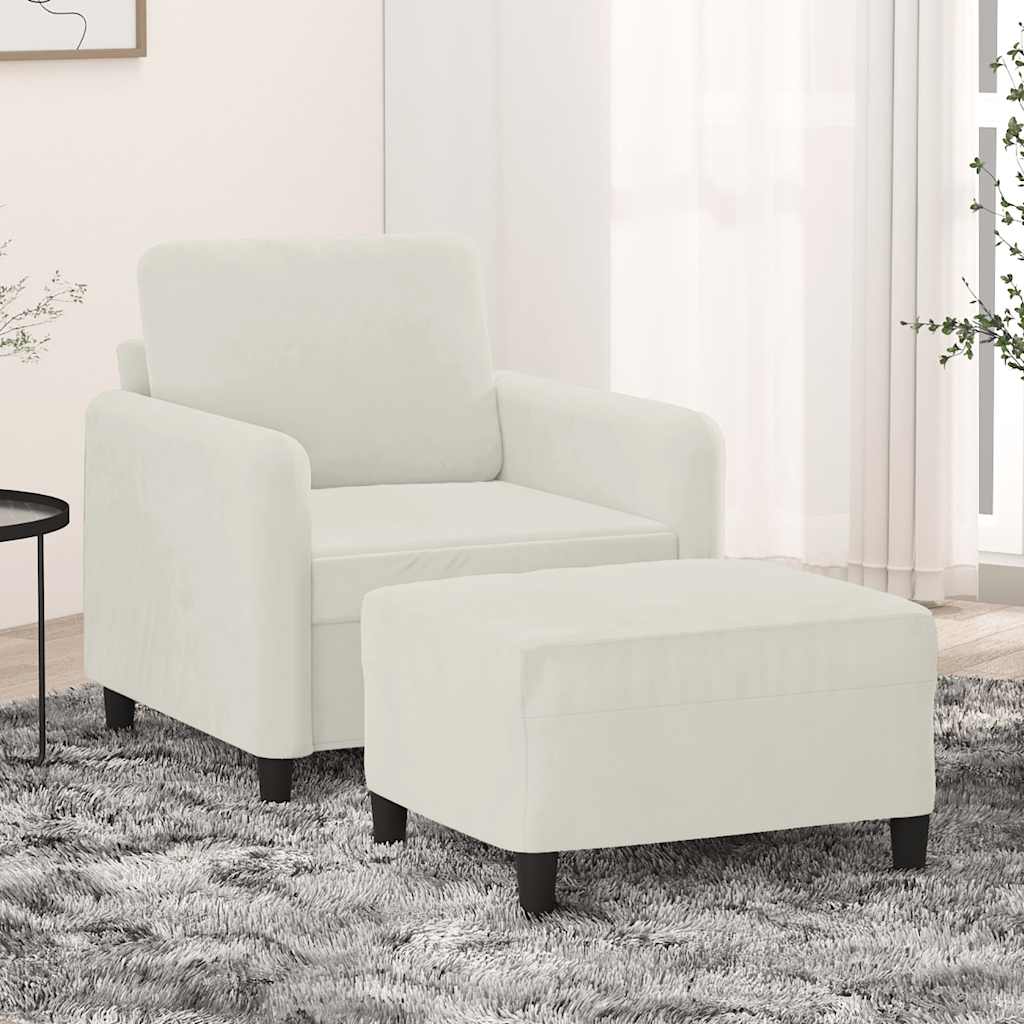 Fauteuil met voetenbank 60 cm fluweel crèmekleurig