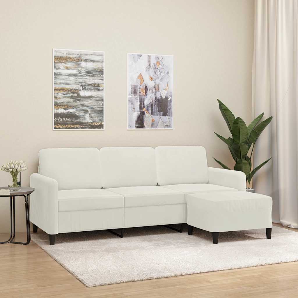 Driezitsbank met voetenbank 180 cm fluweel crèmekleurig – afbeelding 1