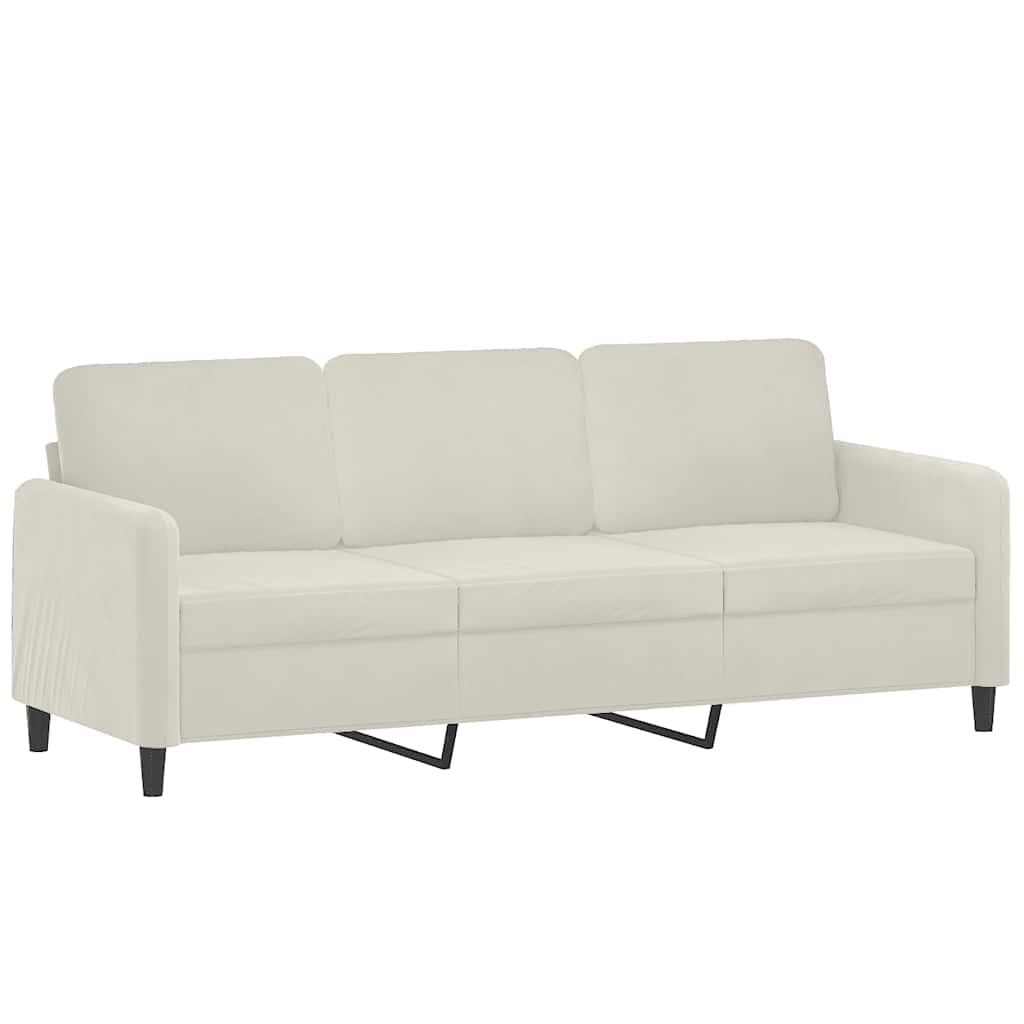 Driezitsbank met voetenbank 180 cm fluweel crèmekleurig – afbeelding 4