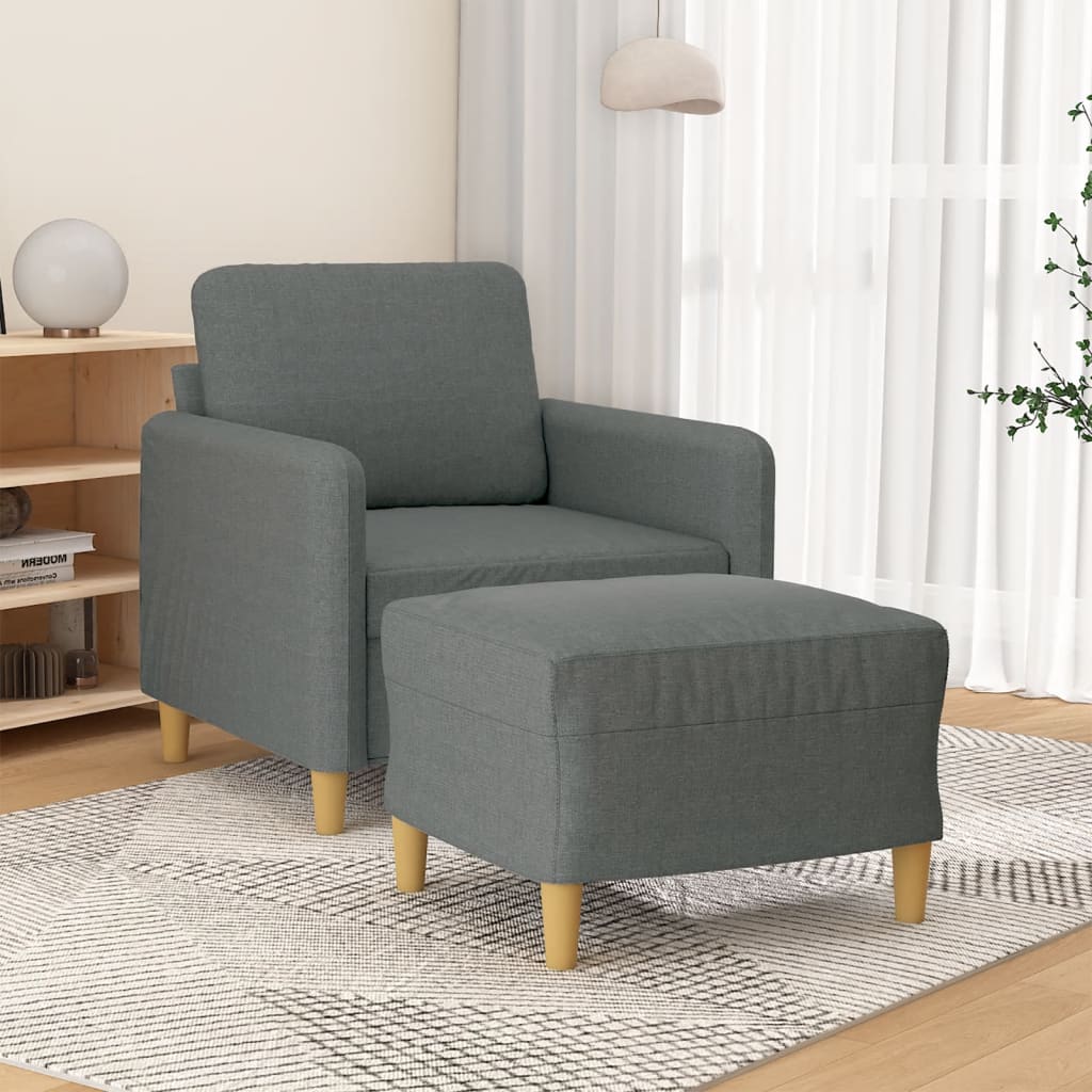 Fauteuil met voetenbank 60 cm stof donkergrijs – afbeelding 1