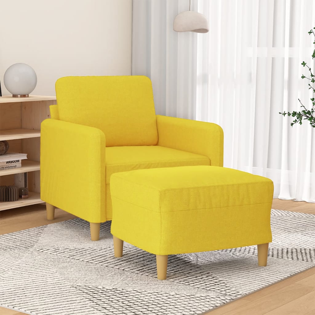 Fauteuil met voetenbank 60 cm stof lichtgeel – afbeelding 1