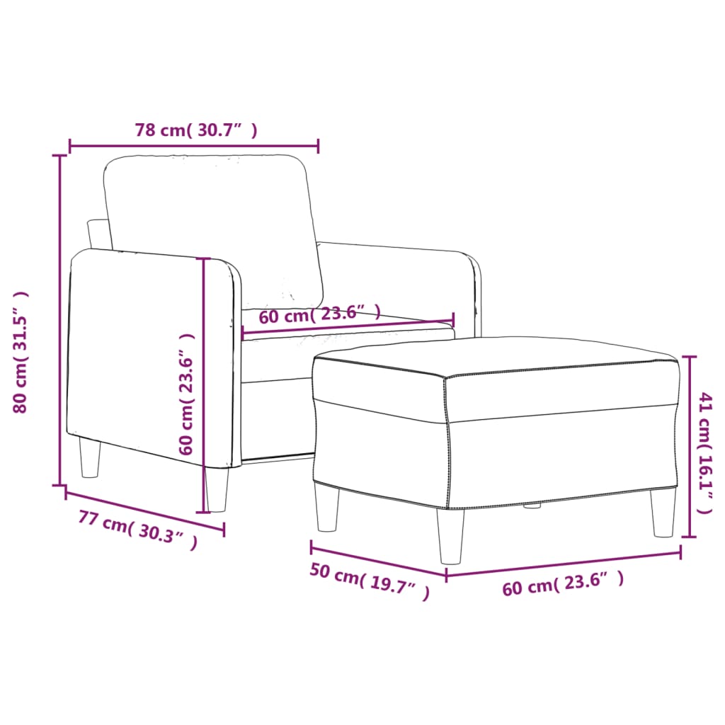 Fauteuil met voetenbank 60 cm stof lichtgeel – afbeelding 7