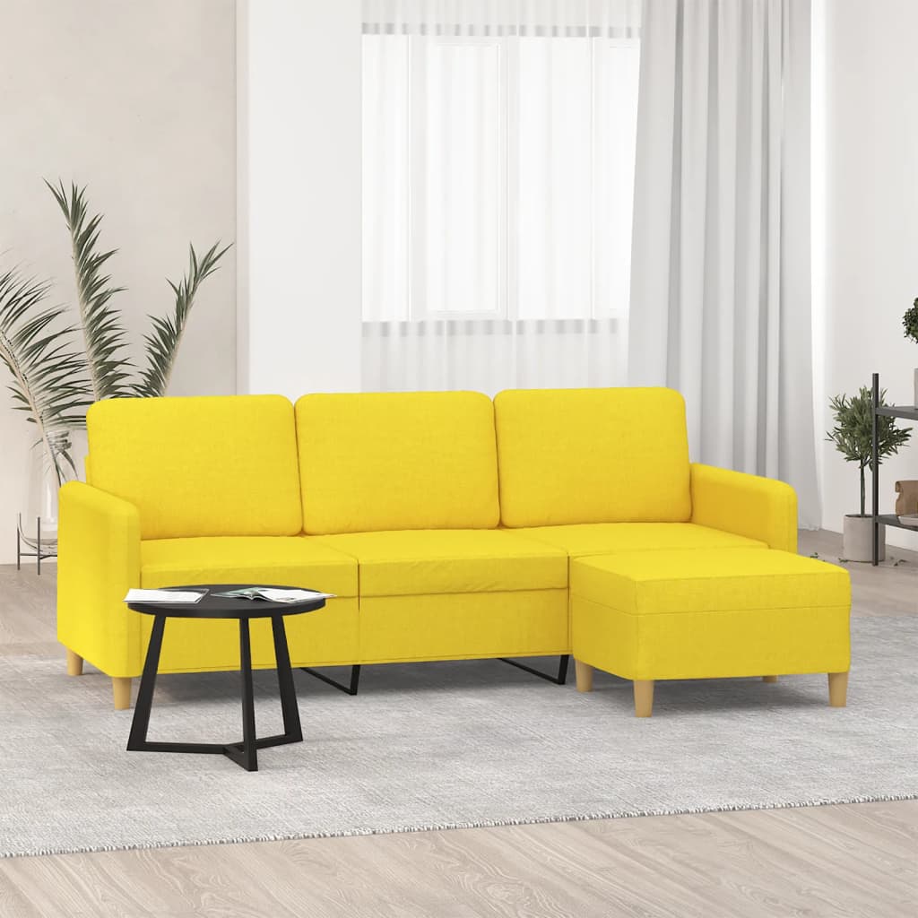 Driezitsbank met voetenbank 180 cm stof lichtgeel – afbeelding 1