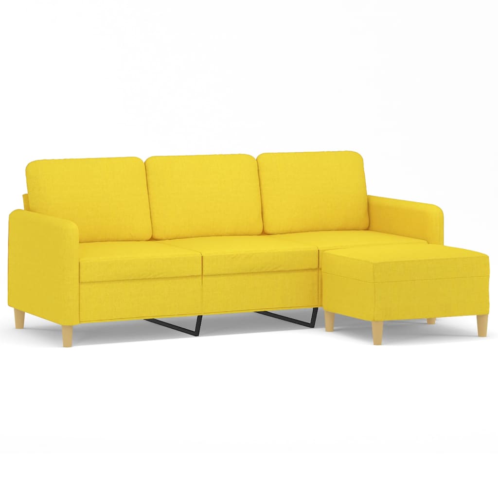 Driezitsbank met voetenbank 180 cm stof lichtgeel – afbeelding 2