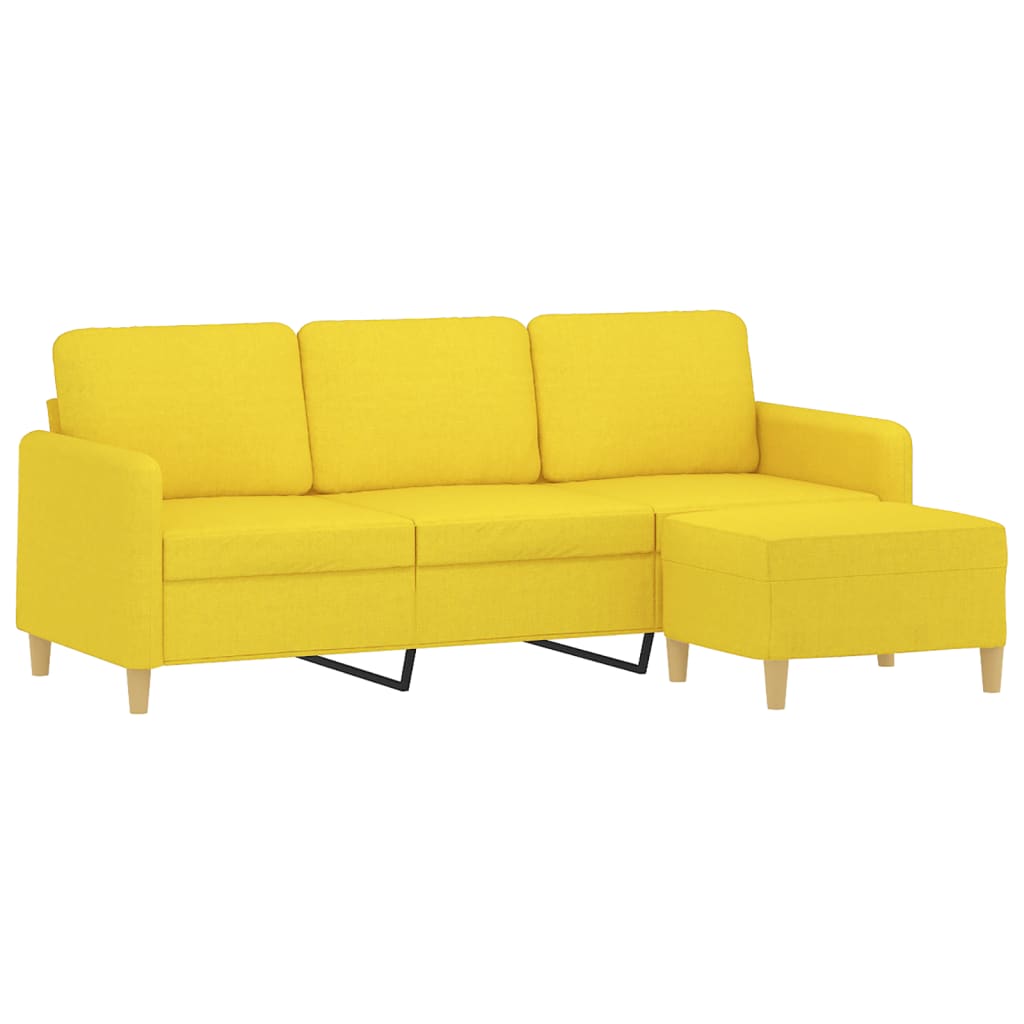 Driezitsbank met voetenbank 180 cm stof lichtgeel – afbeelding 3