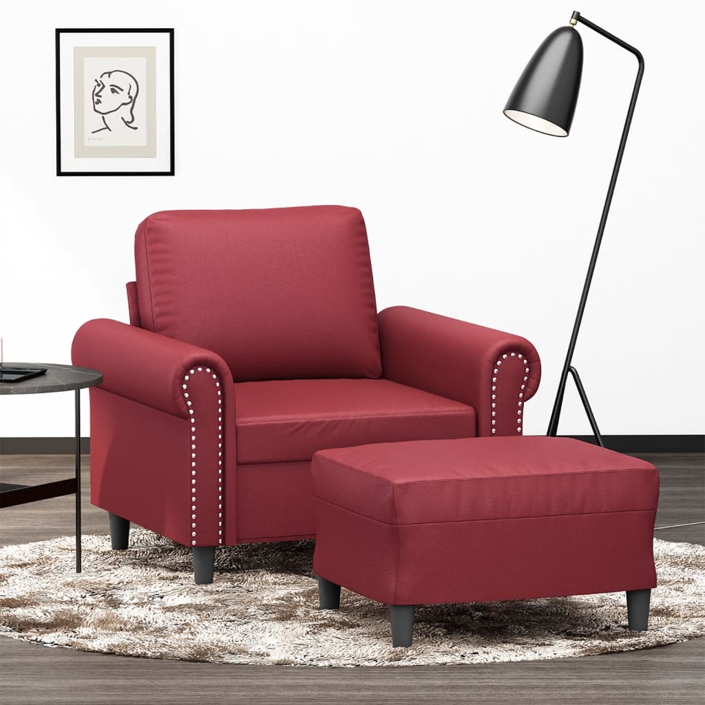 Fauteuil met voetenbank 60 cm kunstleer wijnrood – afbeelding 1
