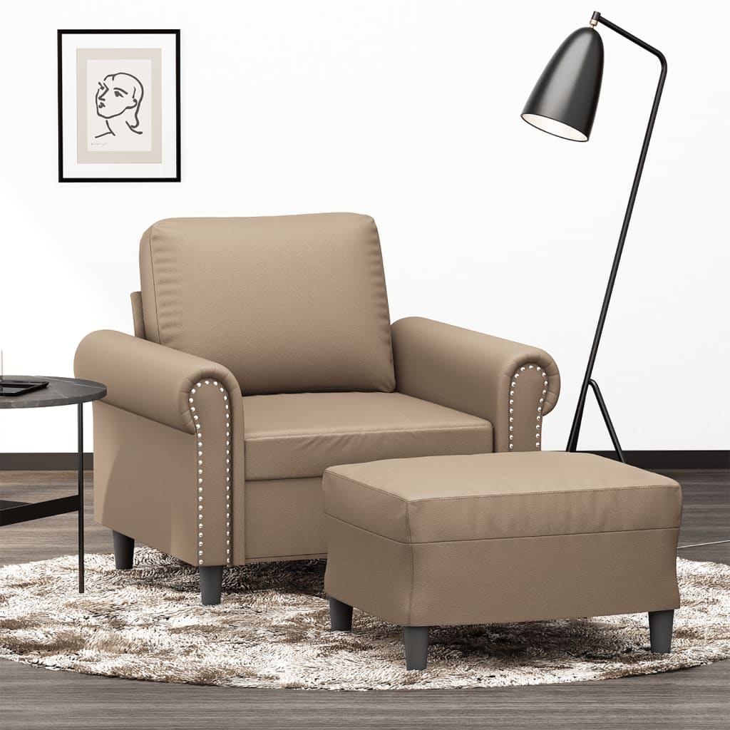 Fauteuil met voetenbank 60 cm kunstleer cappuccinokleurig
