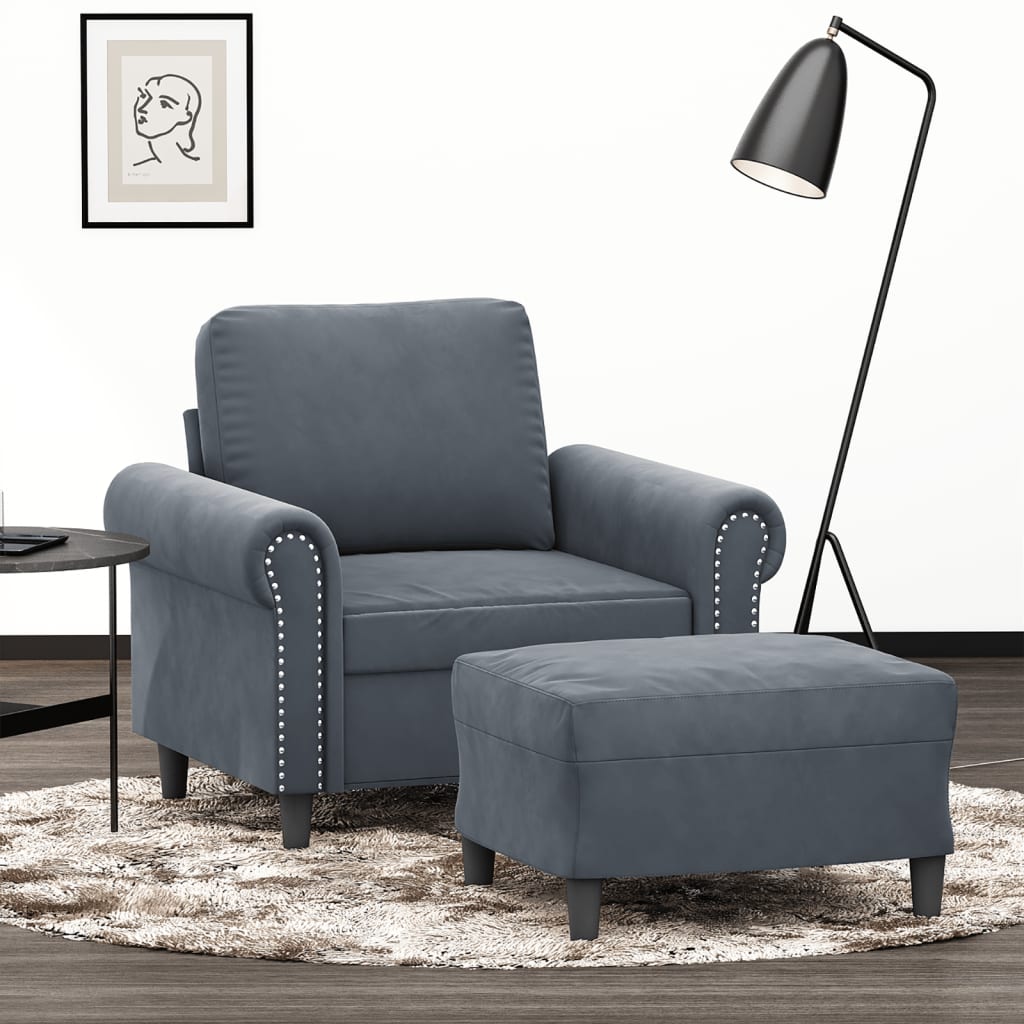 Fauteuil met voetenbank 60 cm fluweel donkergrijs – afbeelding 1
