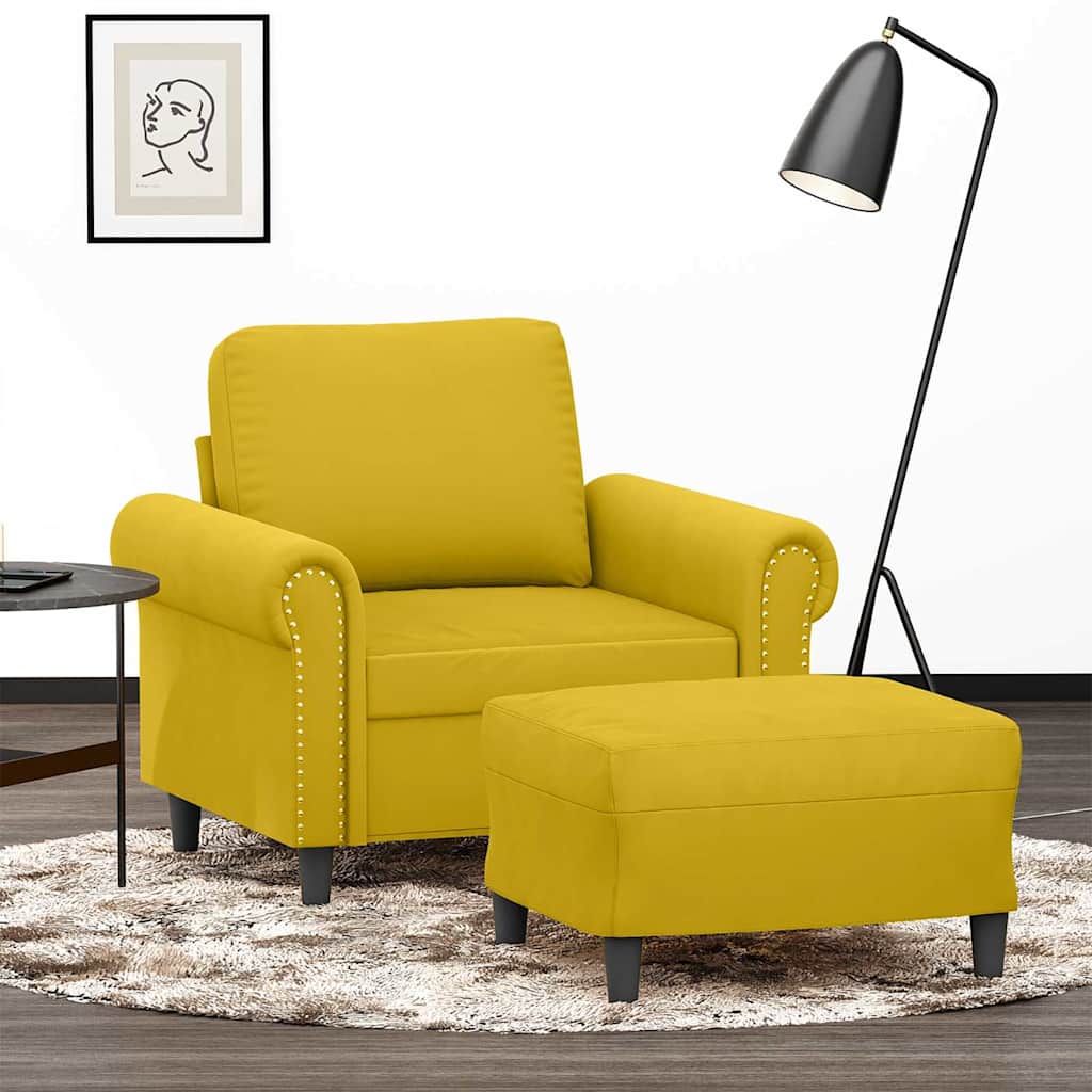 Fauteuil met voetenbank 60 cm fluweel geel