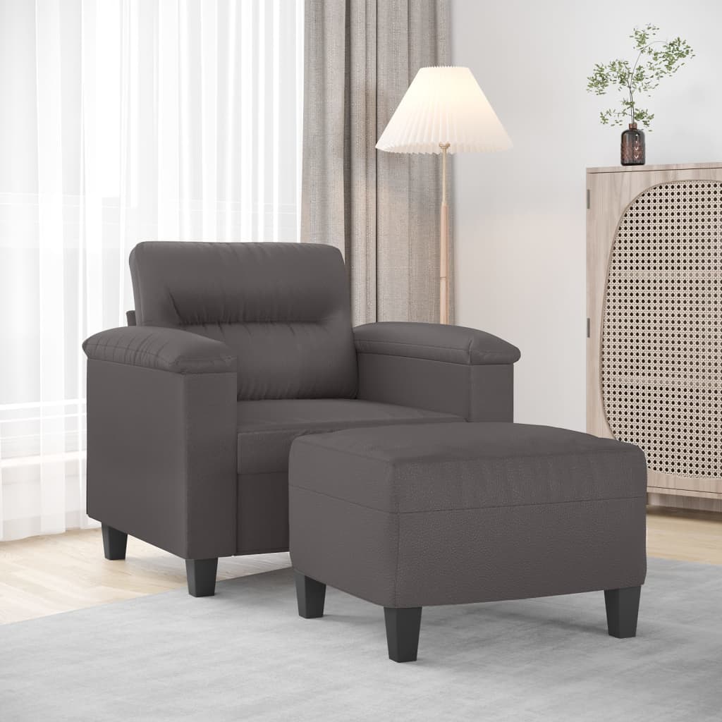 Fauteuil met voetenbank 60 cm kunstleer grijs