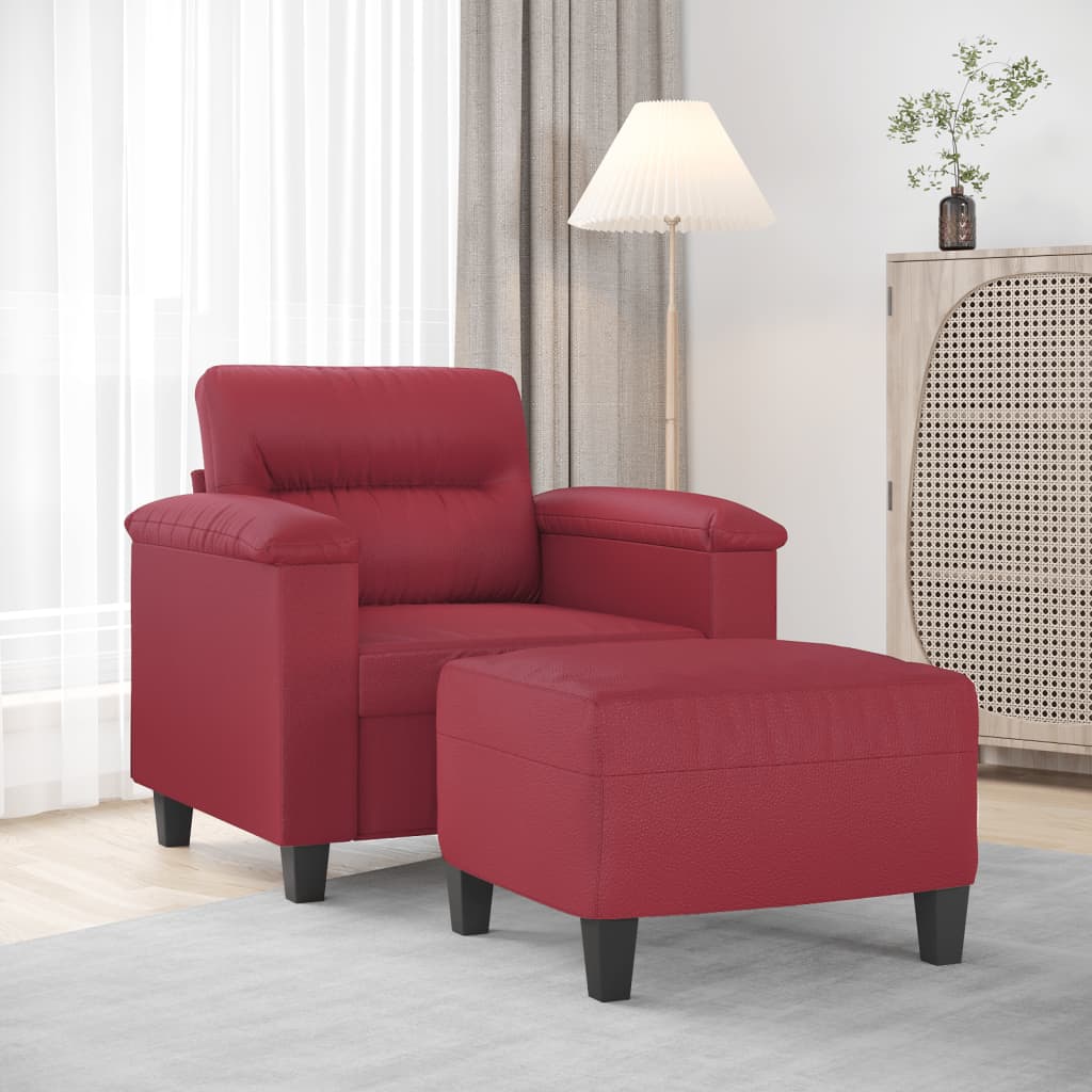 Fauteuil met voetenbank 60 cm kunstleer wijnrood – afbeelding 1