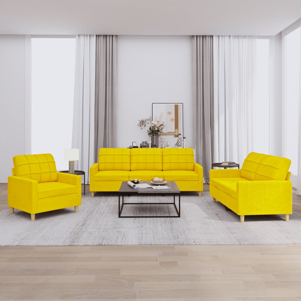 3-delige Loungeset met kussens stof lichtgeel – afbeelding 1