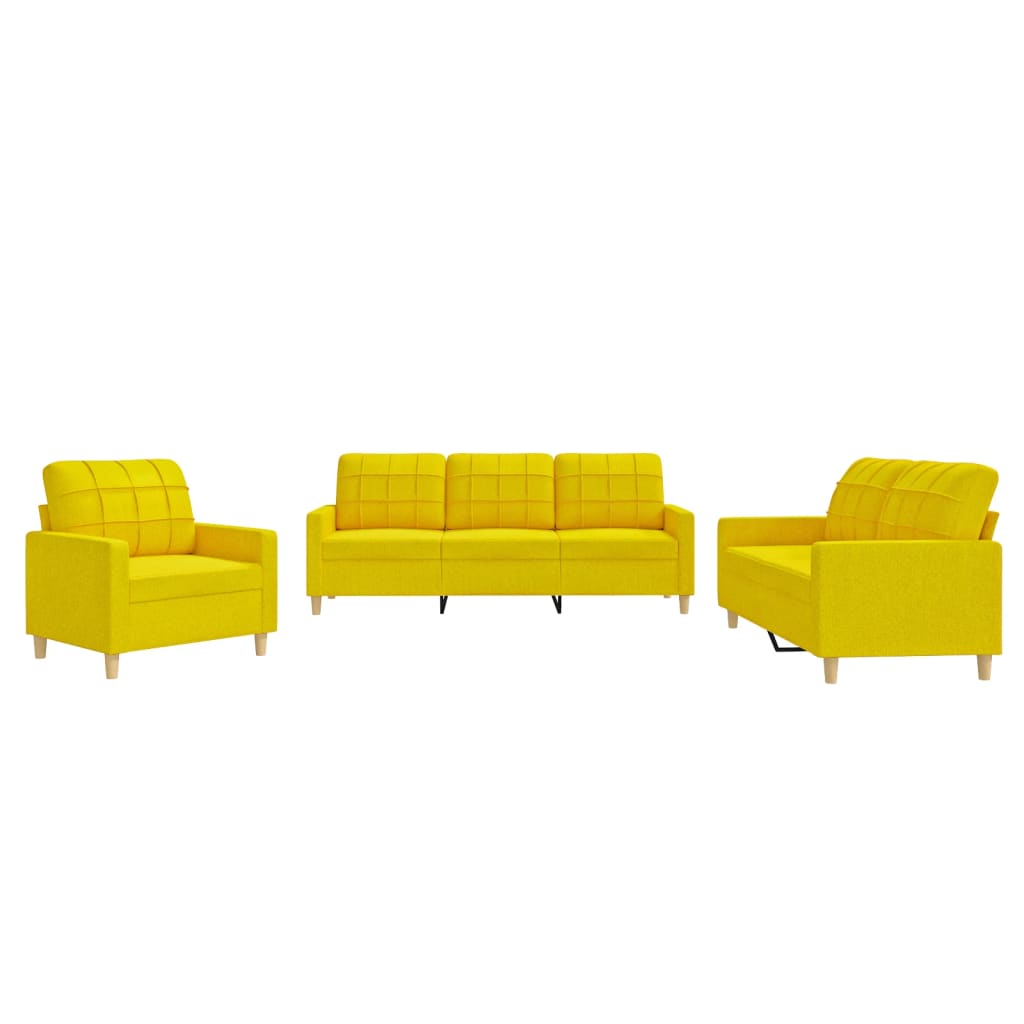 3-delige Loungeset met kussens stof lichtgeel – afbeelding 2
