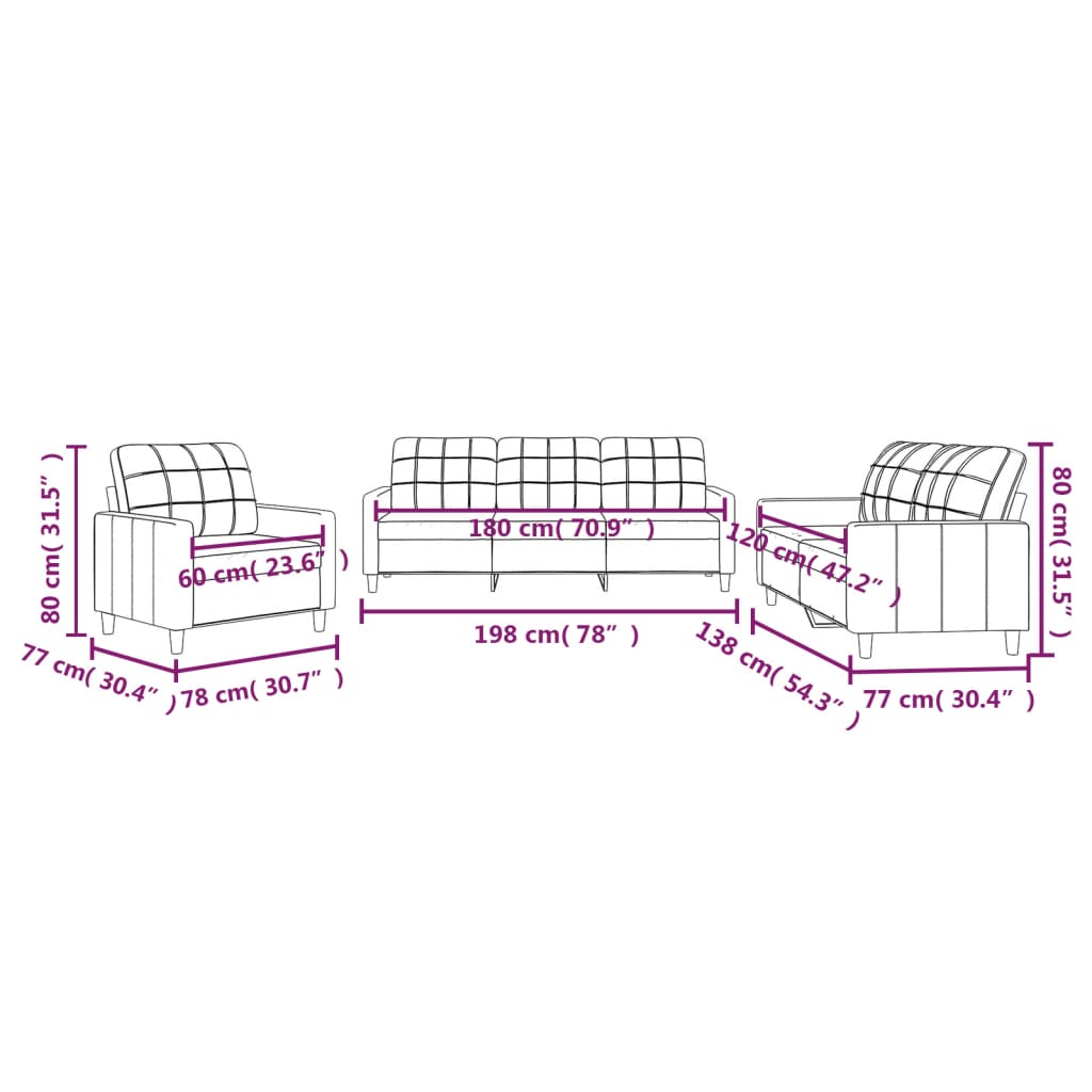3-delige Loungeset met kussens stof lichtgeel – afbeelding 8