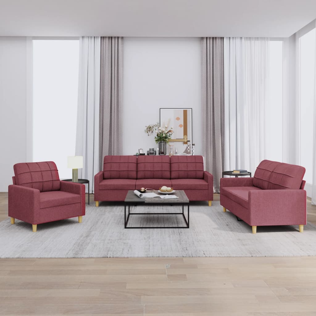 3-delige Loungeset met kussens stof wijnrood
