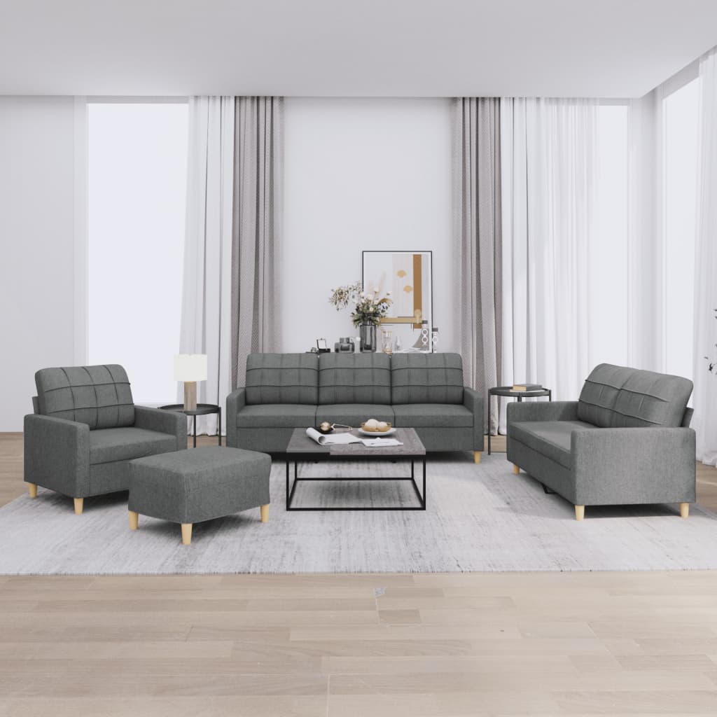 4-delige Loungeset met kussens stof donkergrijs