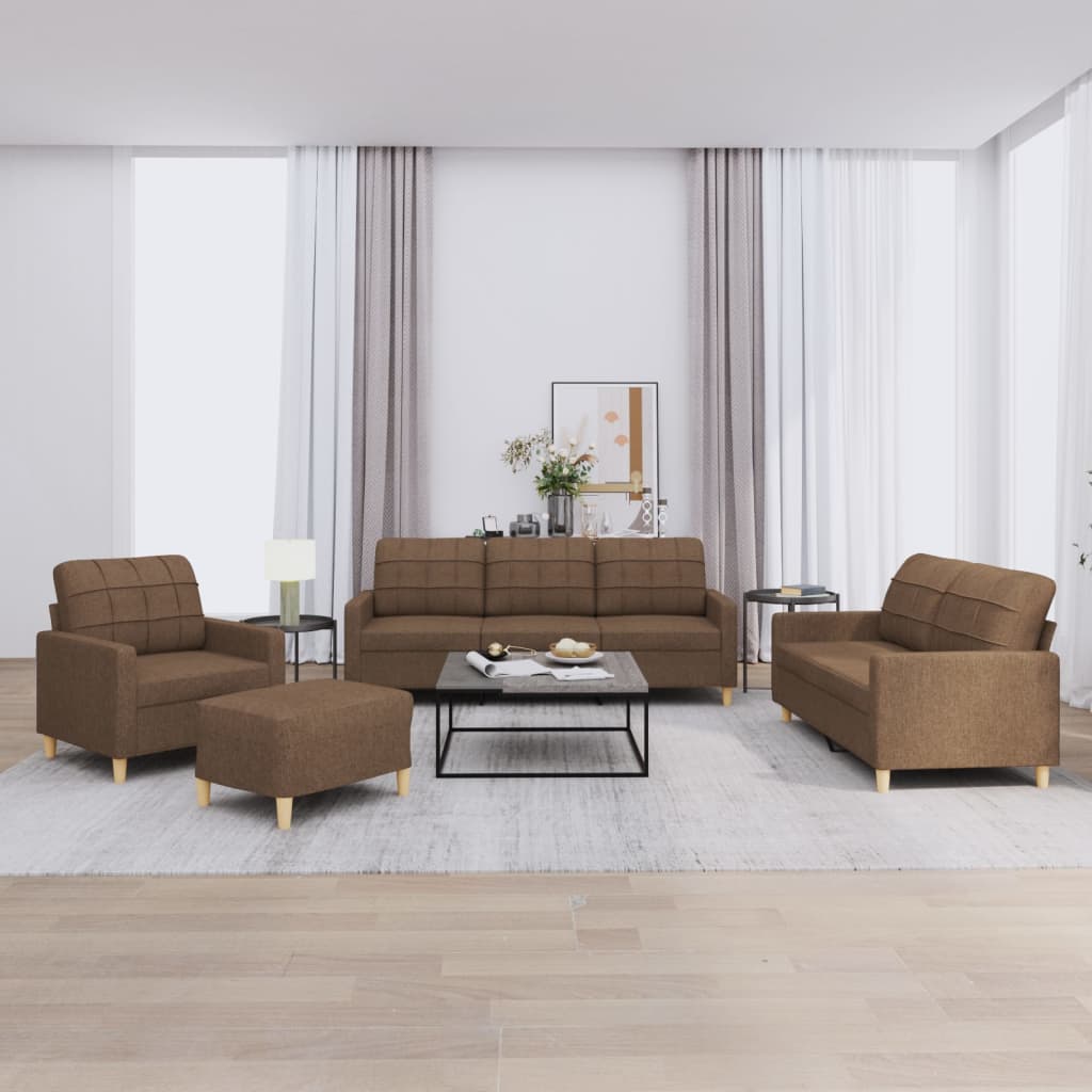 4-delige Loungeset met kussens stof bruin – afbeelding 1