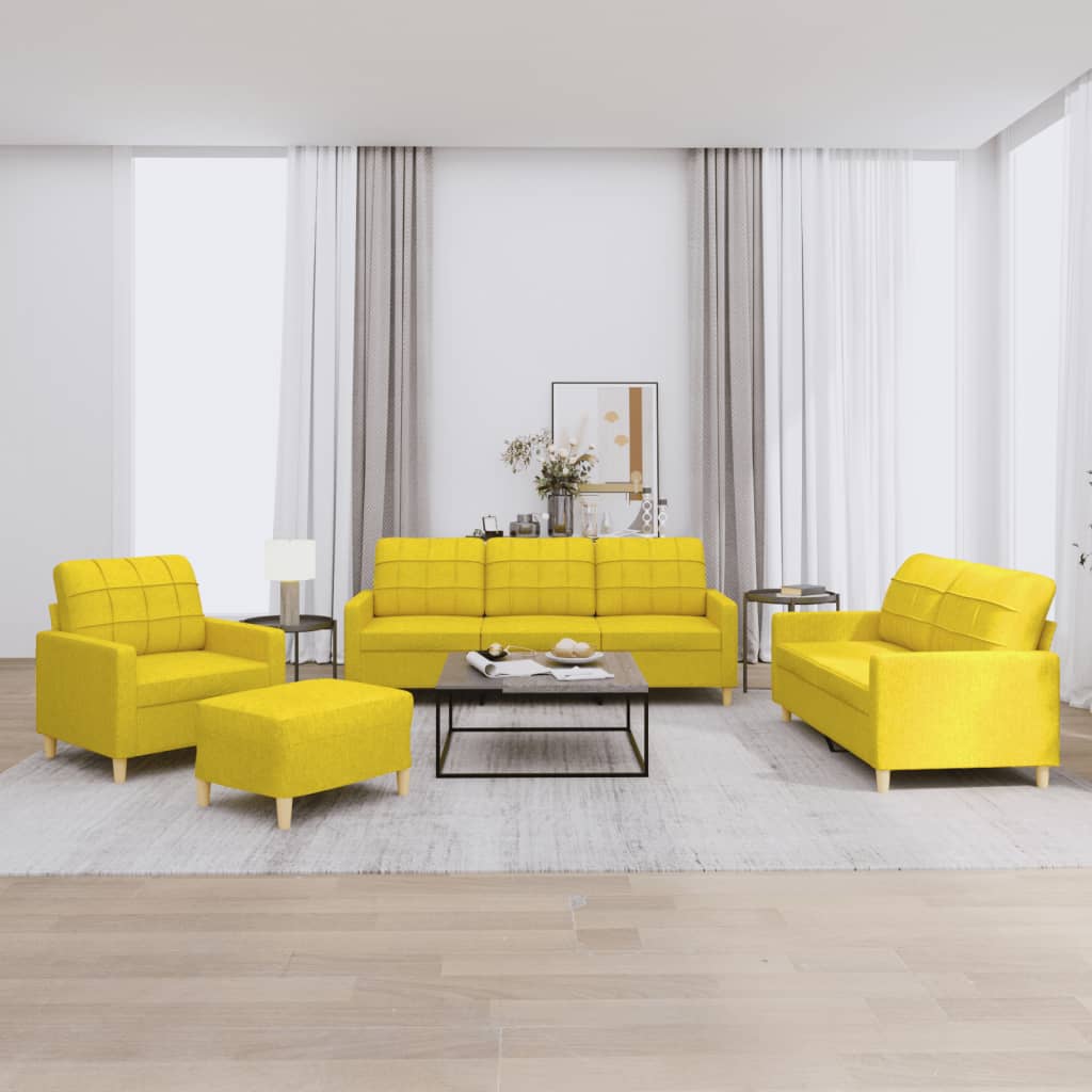 4-delige Loungeset met kussens stof lichtgeel – afbeelding 1