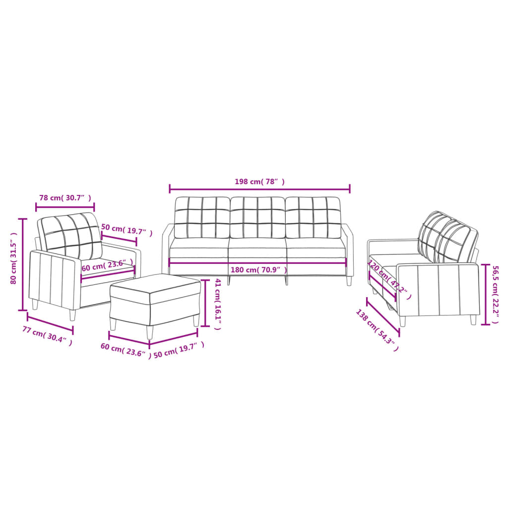 4-delige Loungeset met kussens stof lichtgeel – afbeelding 10