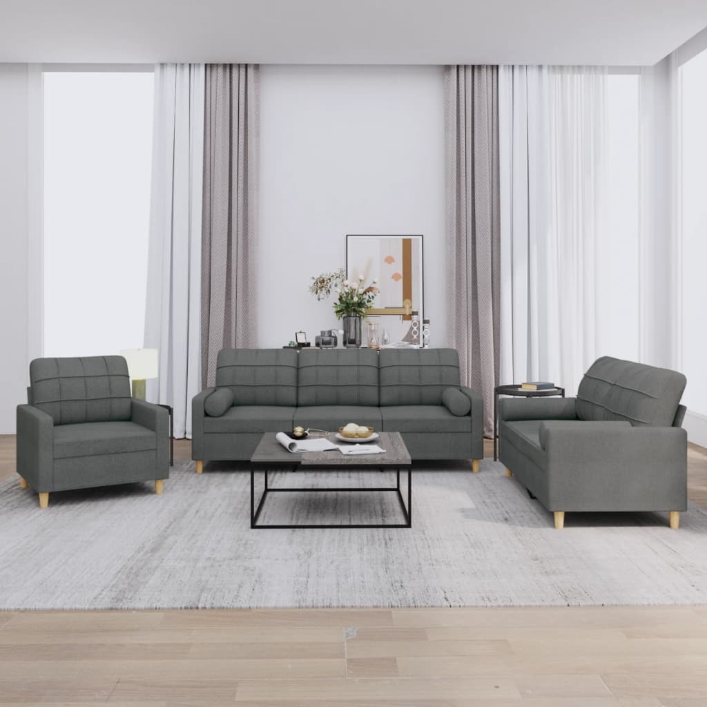 3-delige Loungeset met kussens stof donkergrijs