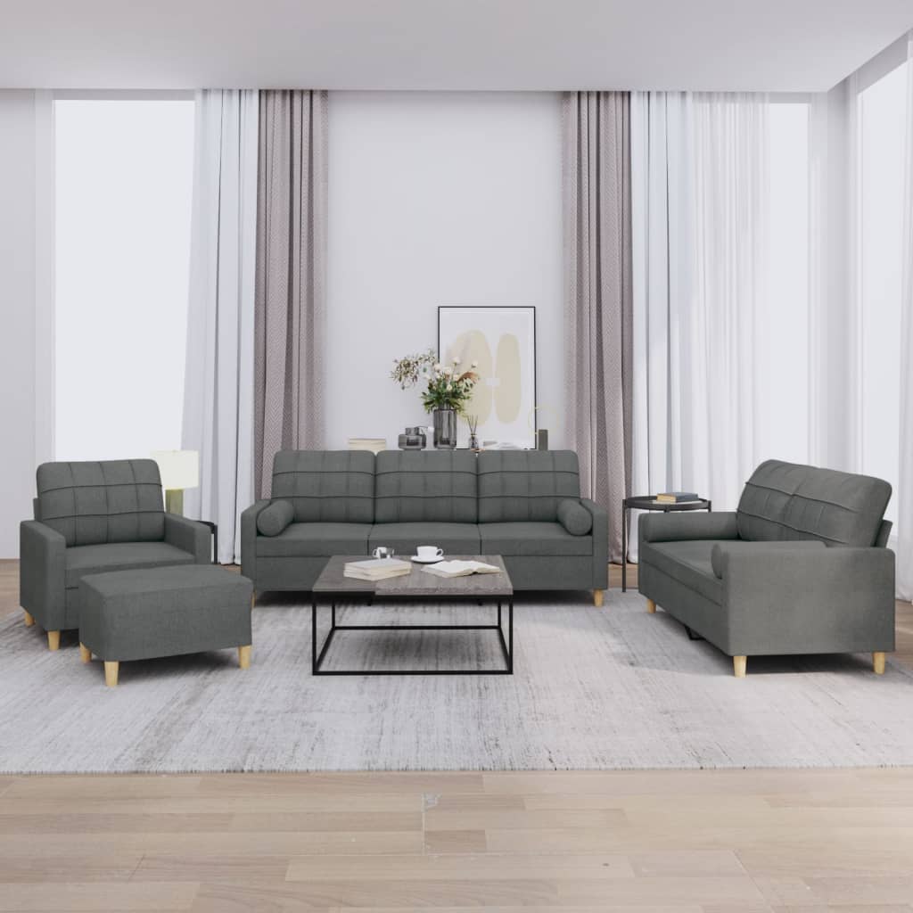 4-delige Loungeset met kussens stof donkergrijs