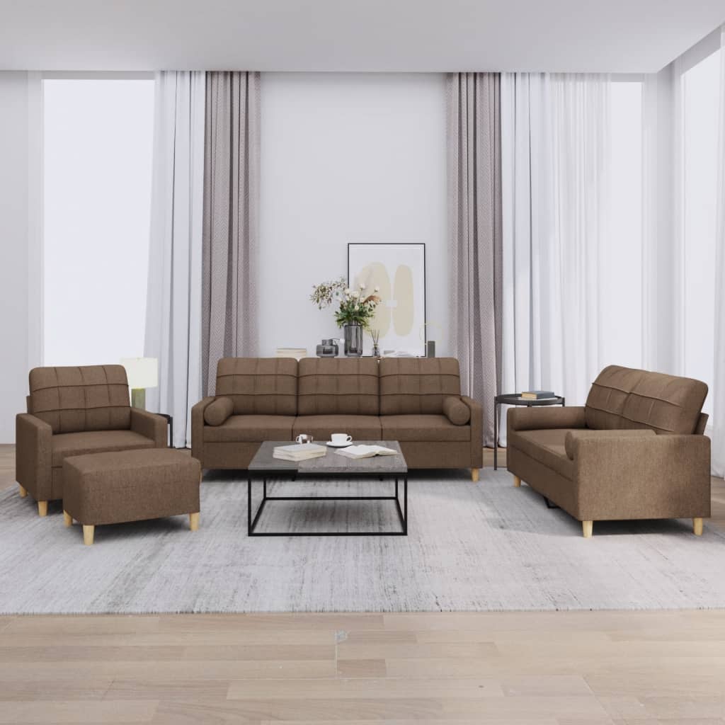 4-delige Loungeset met kussens stof bruin
