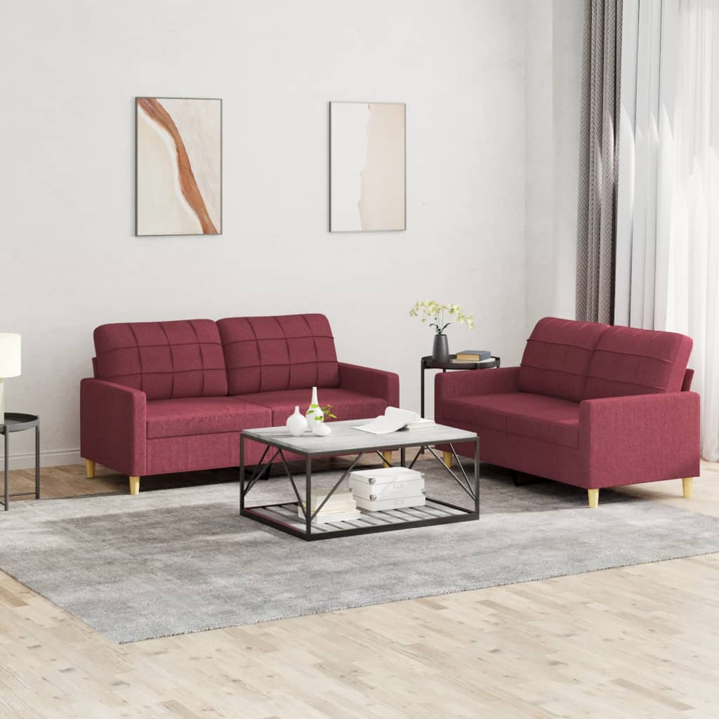 2-delige Loungeset met kussens stof wijnrood – afbeelding 1