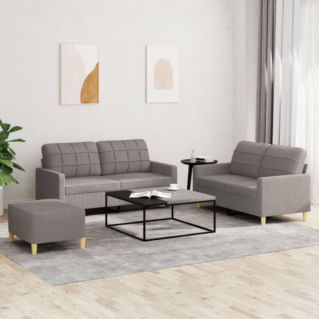3-delige Loungeset met kussens stof taupe – afbeelding 1