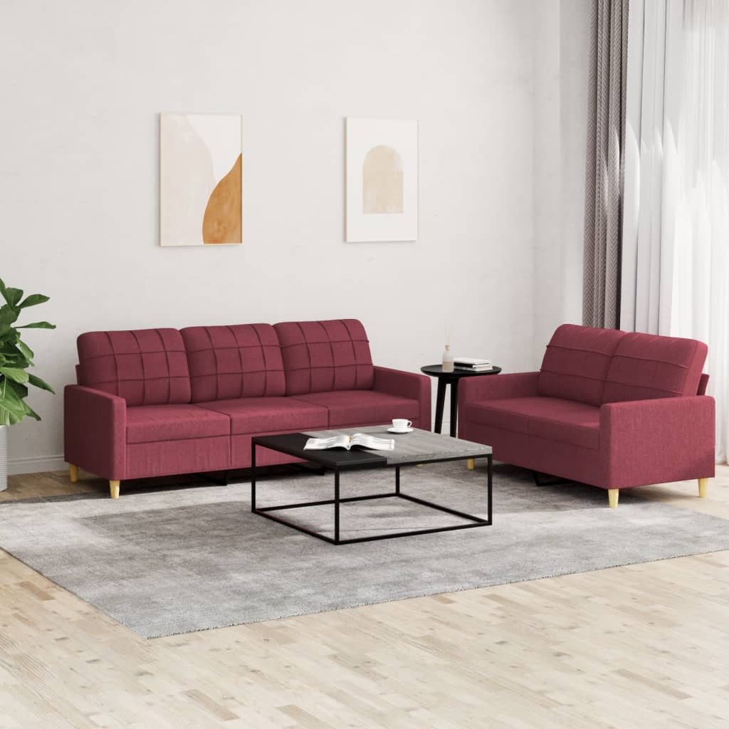 2-delige Loungeset met kussens stof wijnrood – afbeelding 1