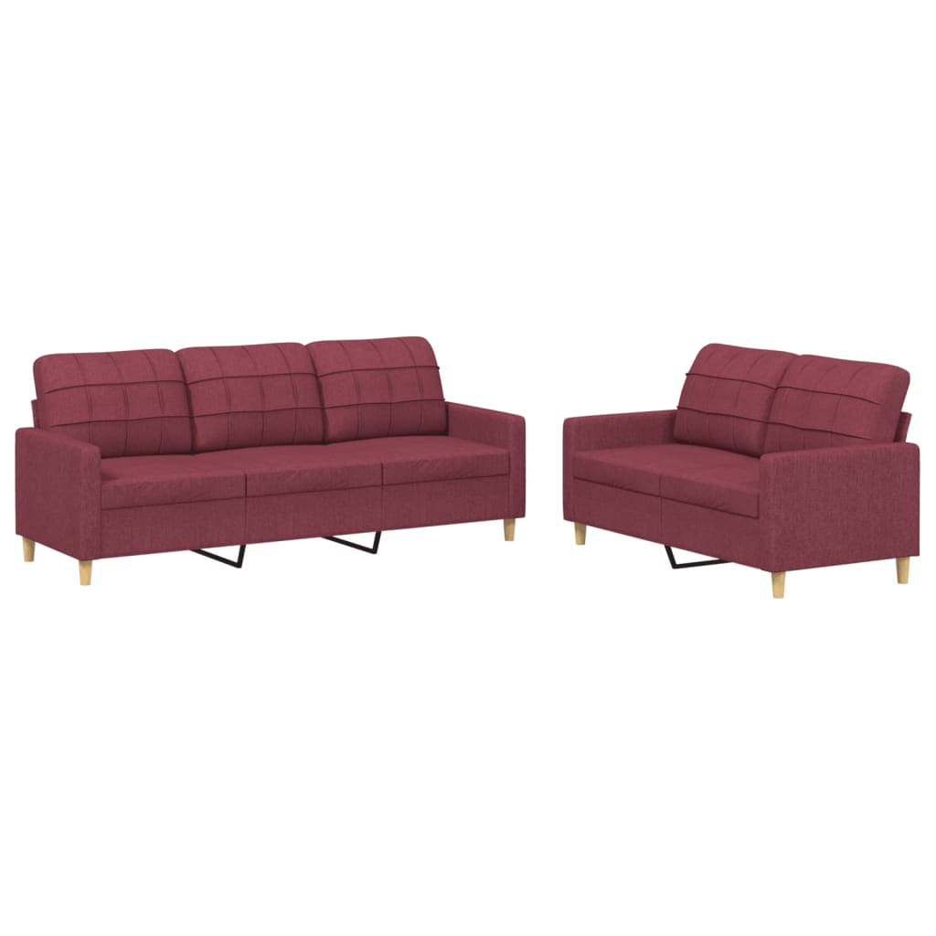 2-delige Loungeset met kussens stof wijnrood – afbeelding 2