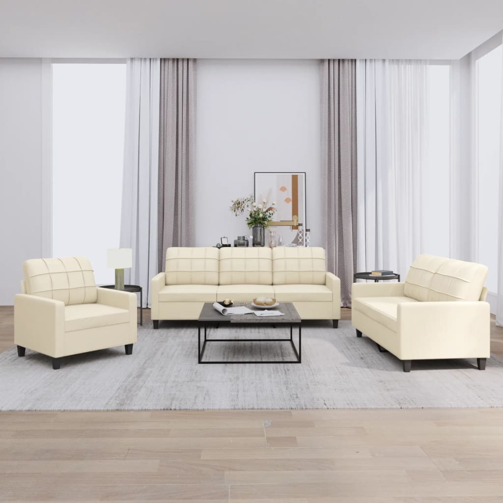 3-delige Loungeset met kussens kunstleer crème