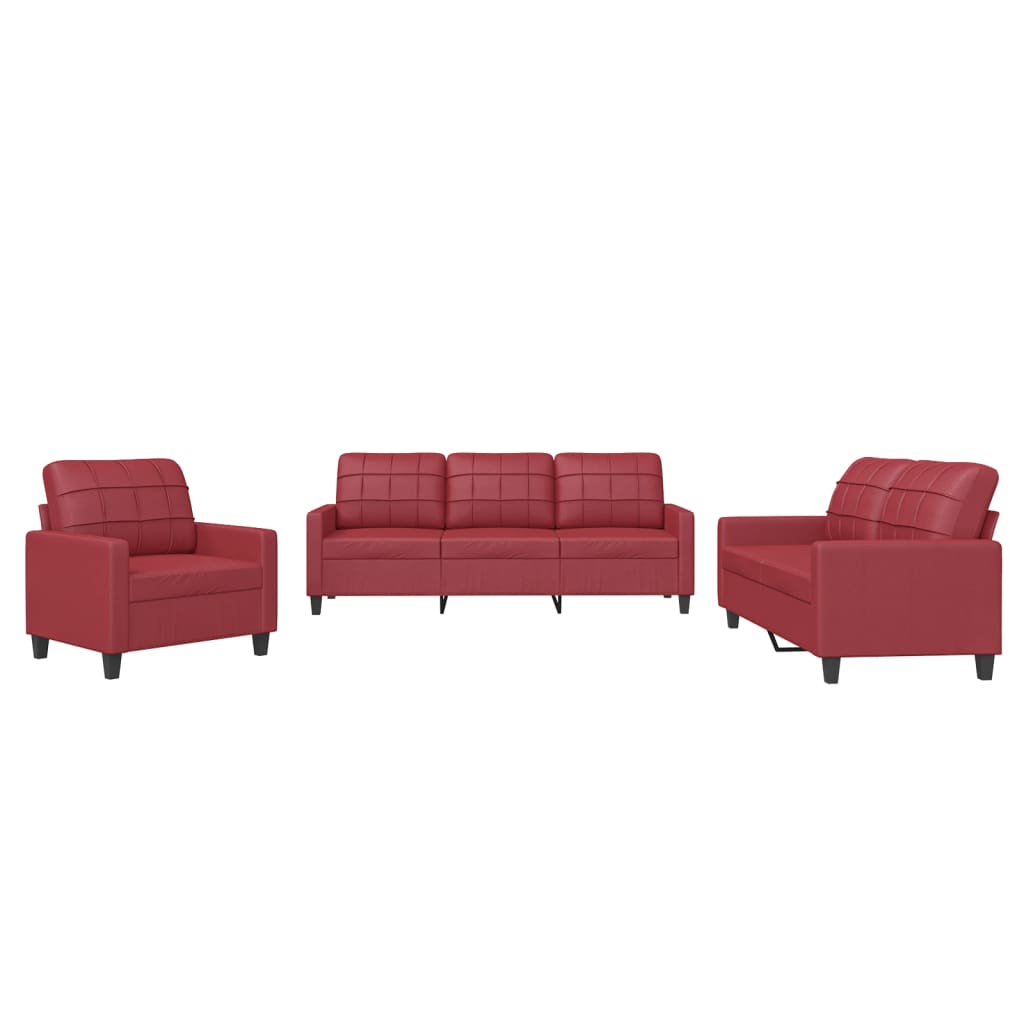 3-delige Loungeset met kussens kunstleer wijnrood – afbeelding 2