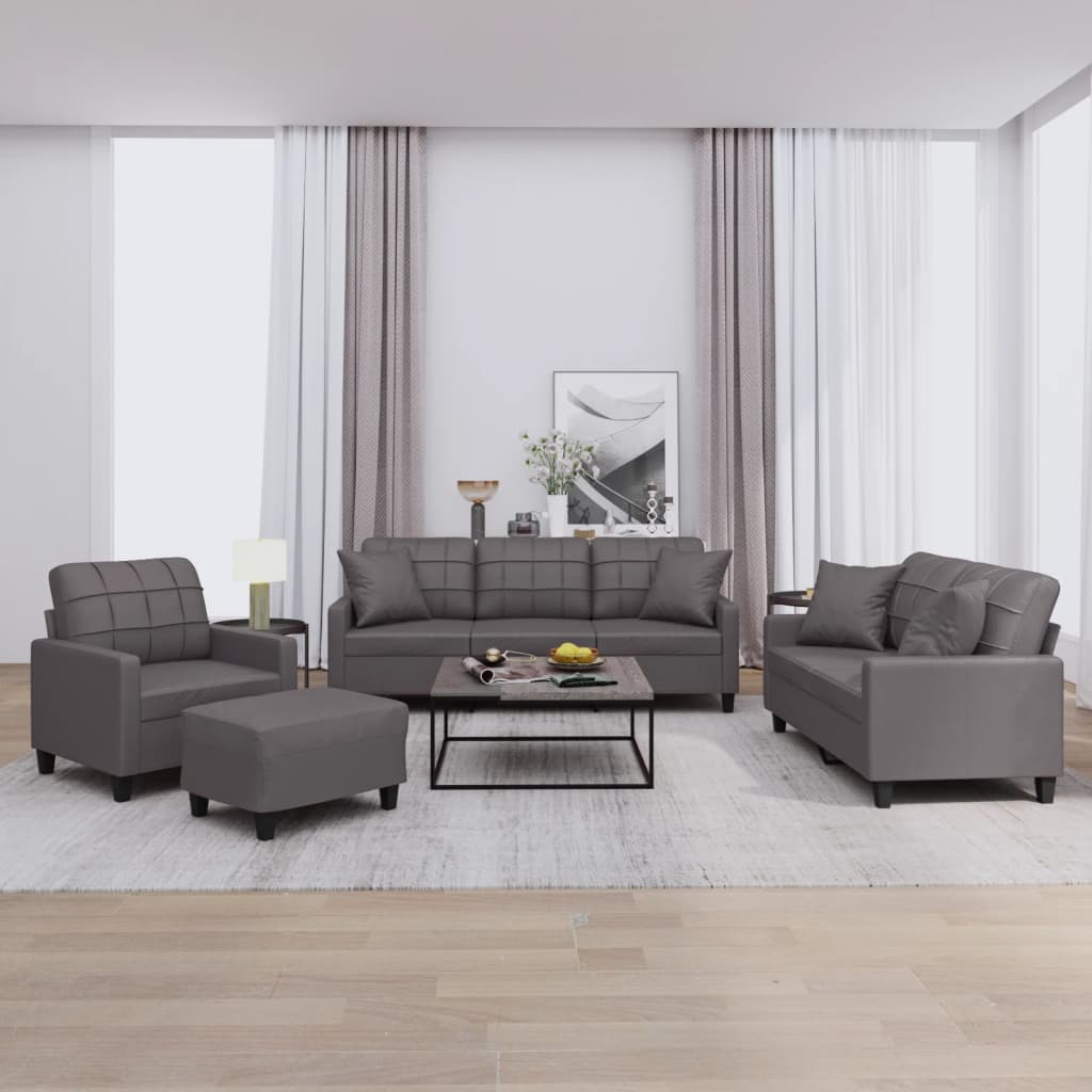 4-delige Loungeset met kussens kunstleer grijs – afbeelding 1