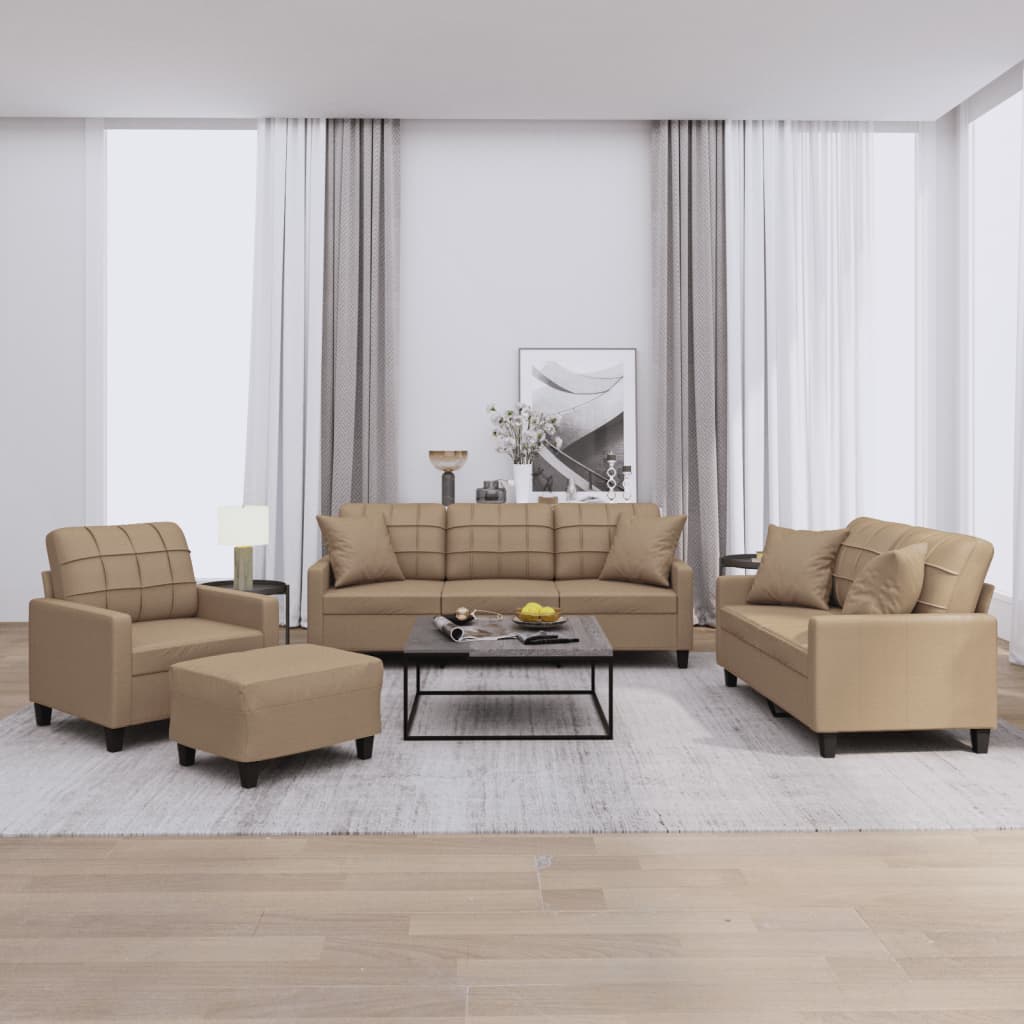 4-delige Loungeset met kussens kunstleer cappuccinokleurig