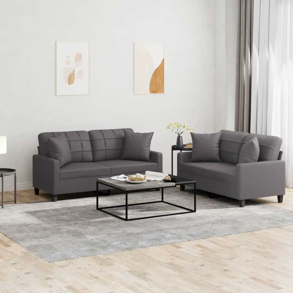 2-delige Loungeset met kussens kunstleer grijs – afbeelding 1
