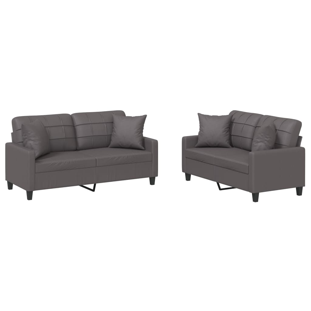 2-delige Loungeset met kussens kunstleer grijs – afbeelding 2