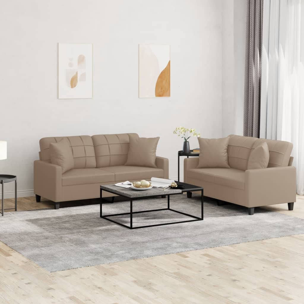 2-delige Loungeset met kussens kunstleer cappuccinokleurig