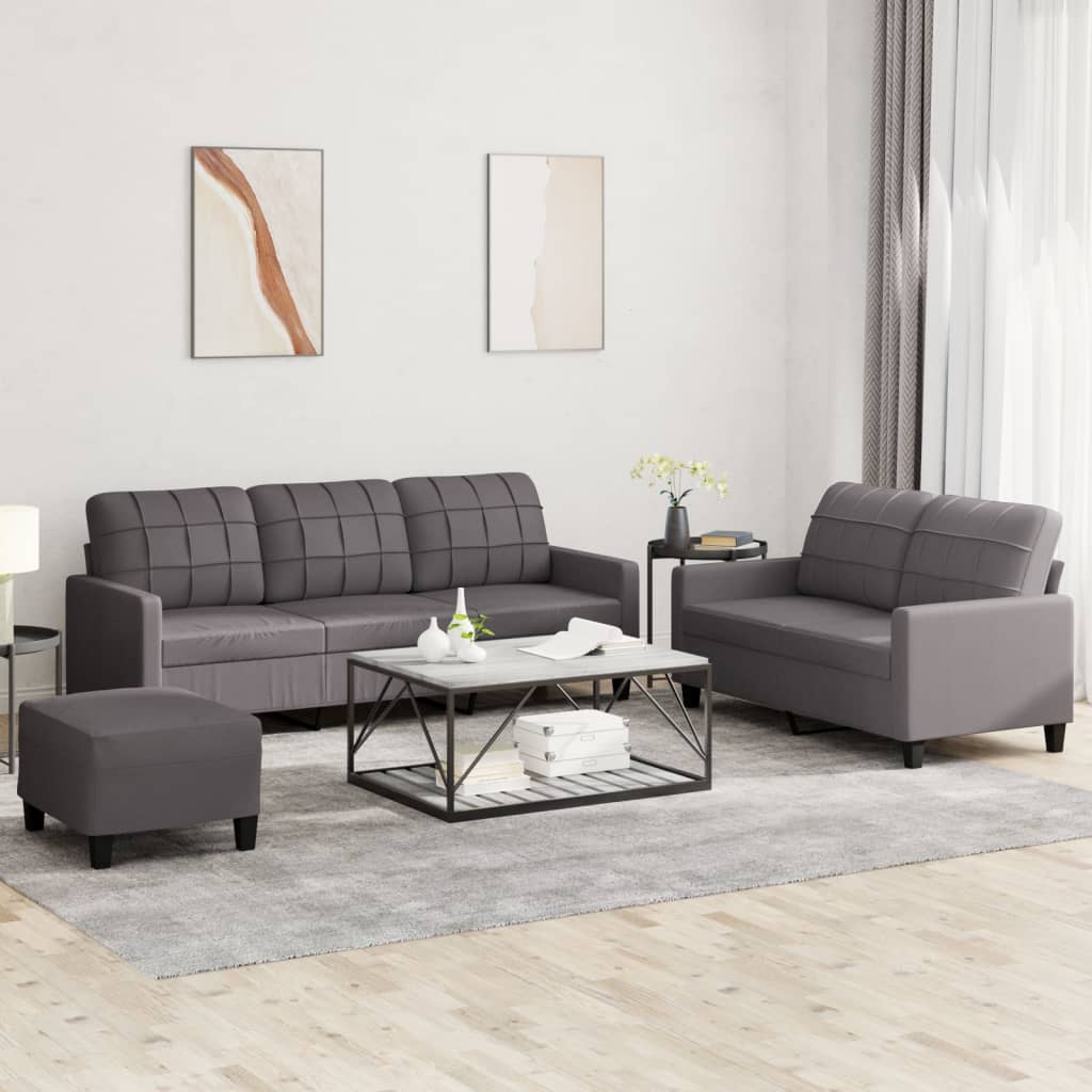 3-delige Loungeset met kussens kunstleer grijs – afbeelding 1