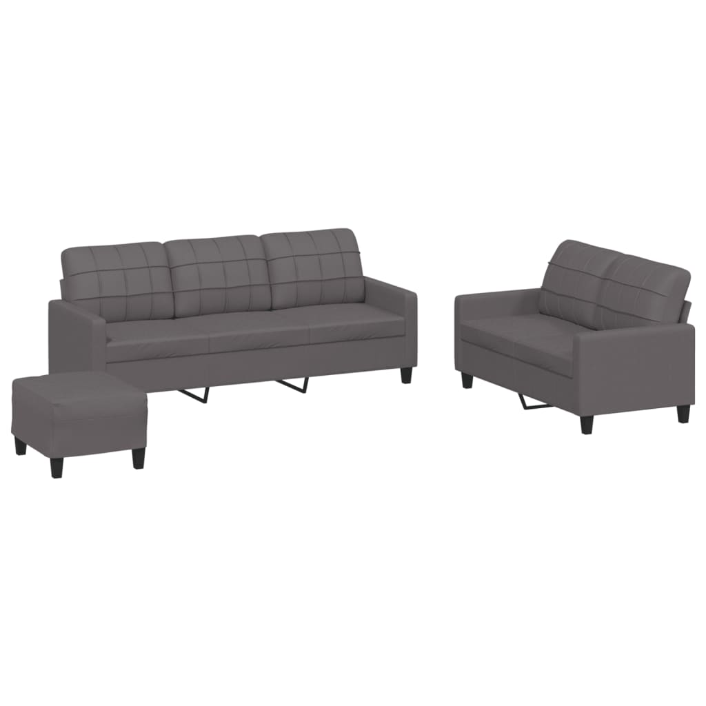 3-delige Loungeset met kussens kunstleer grijs – afbeelding 2