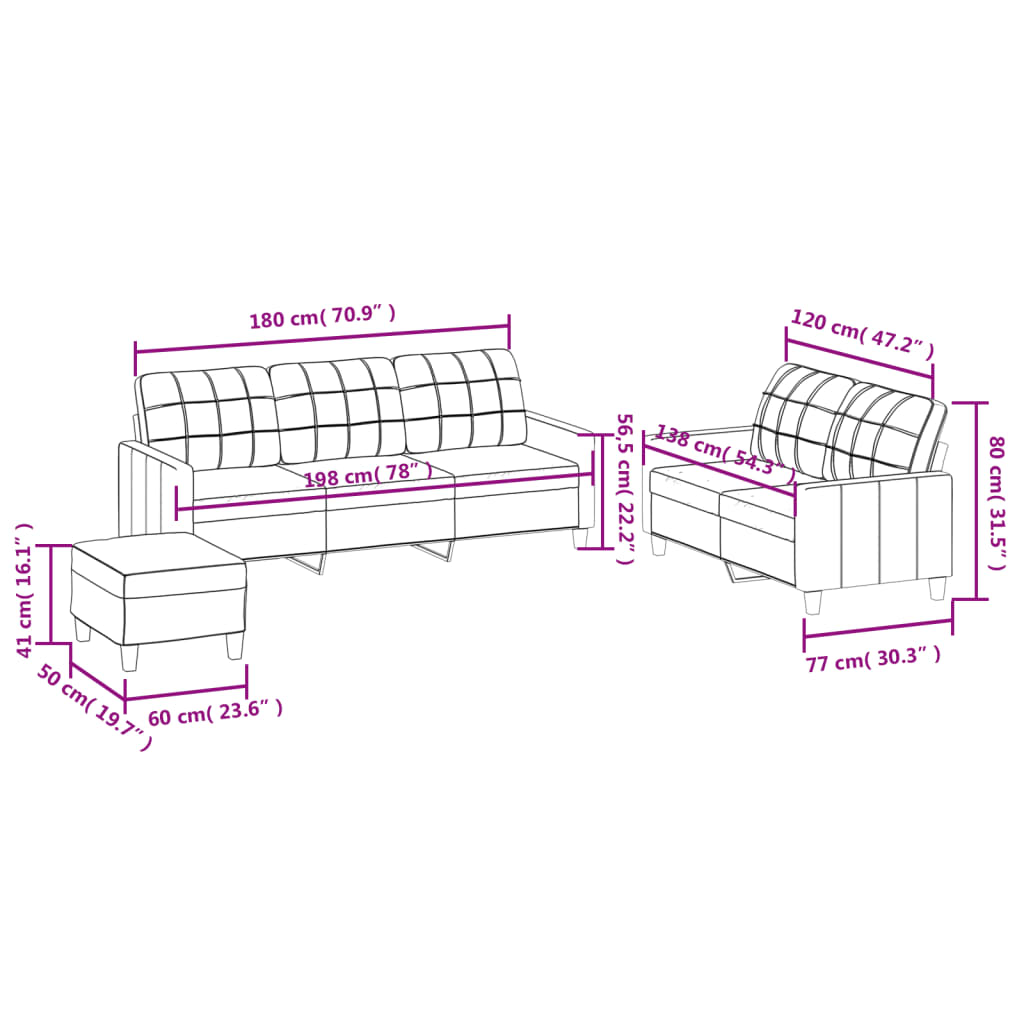 3-delige Loungeset met kussens kunstleer grijs – afbeelding 9