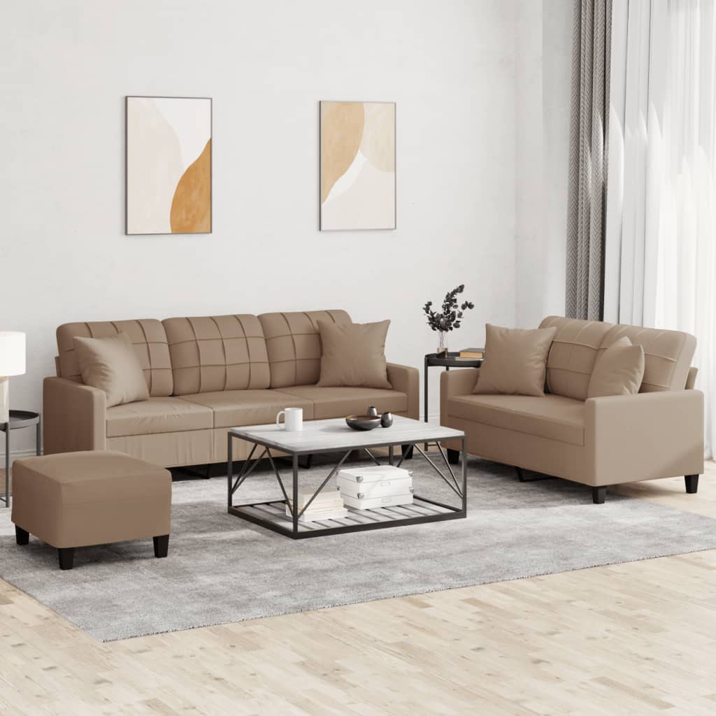 3-delige Loungeset met kussens kunstleer cappuccinokleurig