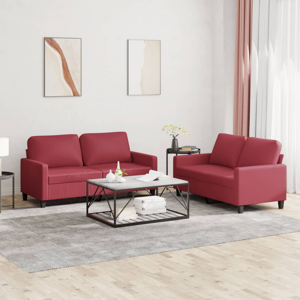 2-delige Loungeset met kussens kunstleer wijnrood – afbeelding 1