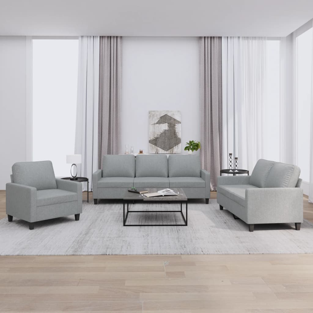 3-delige Loungeset met kussens stof lichtgrijs – afbeelding 1