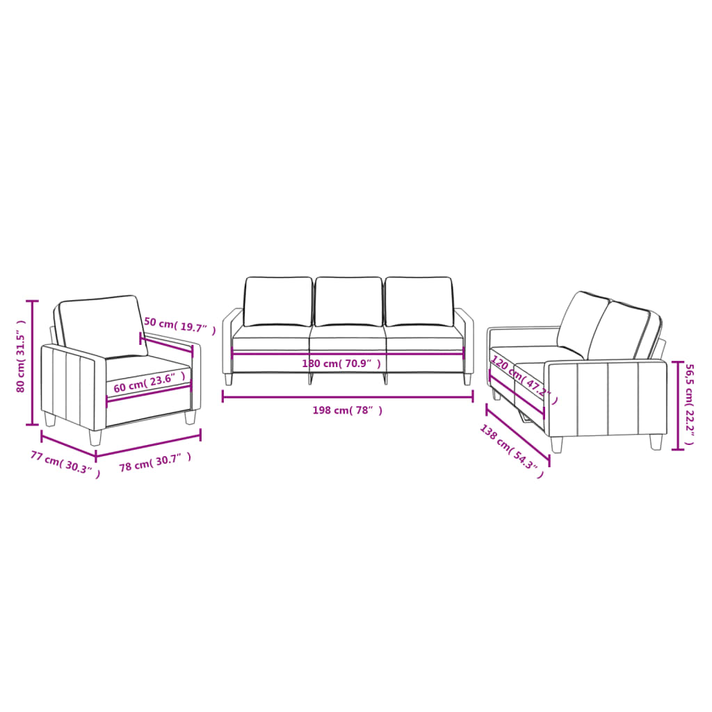 3-delige Loungeset met kussens stof lichtgrijs – afbeelding 8