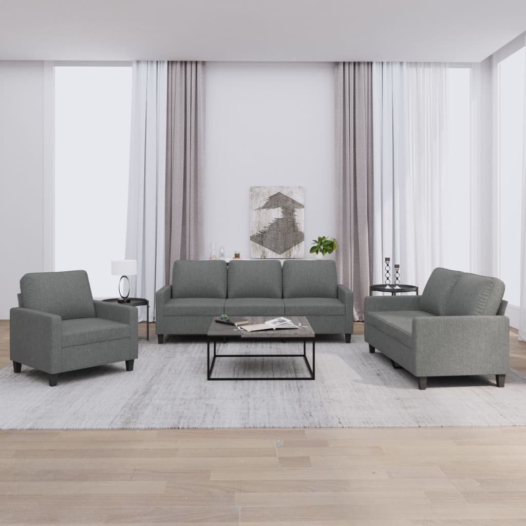 3-delige Loungeset met kussens stof donkergrijs – afbeelding 1