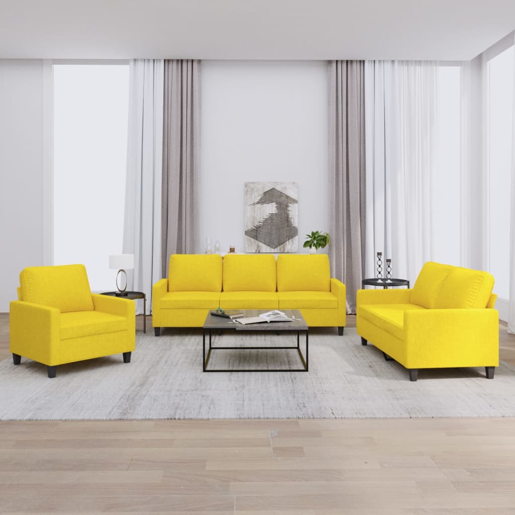 3-delige Loungeset met kussens stof lichtgeel – afbeelding 1