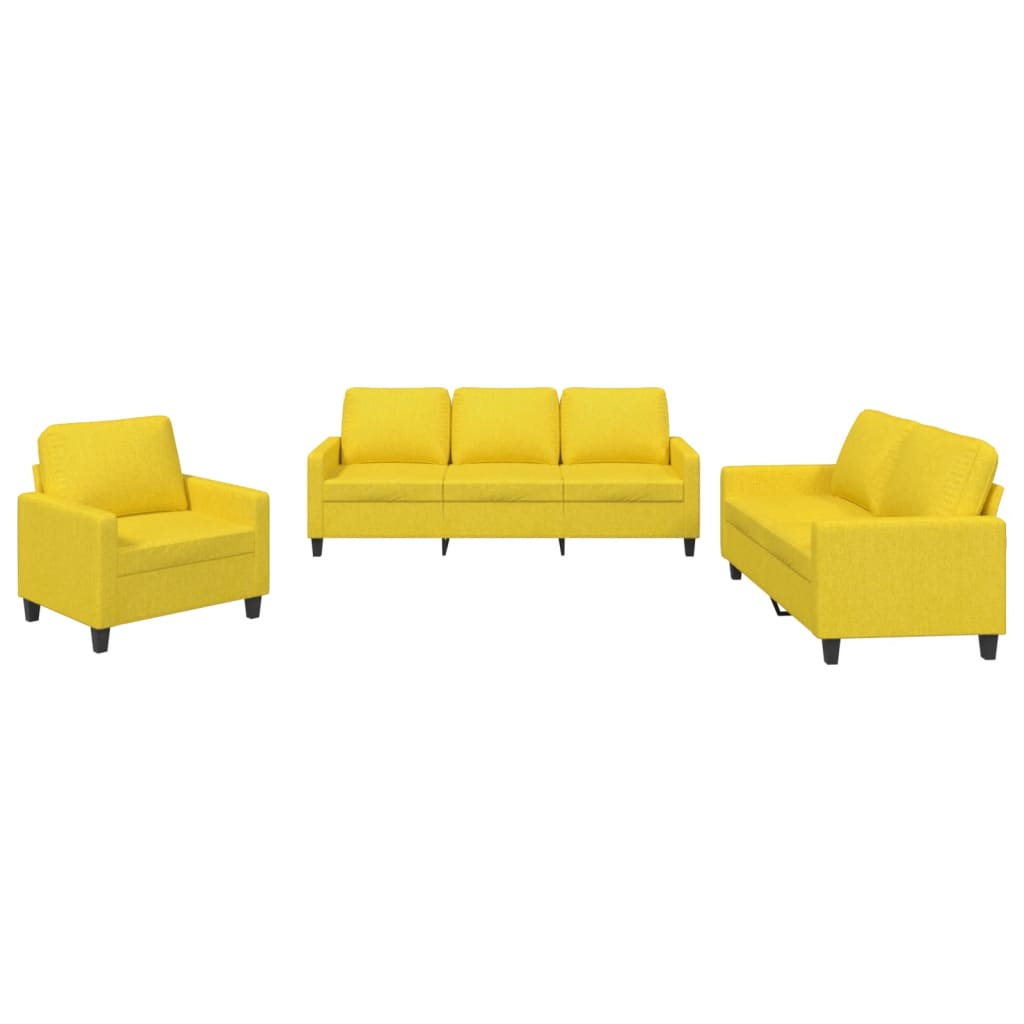 3-delige Loungeset met kussens stof lichtgeel – afbeelding 2